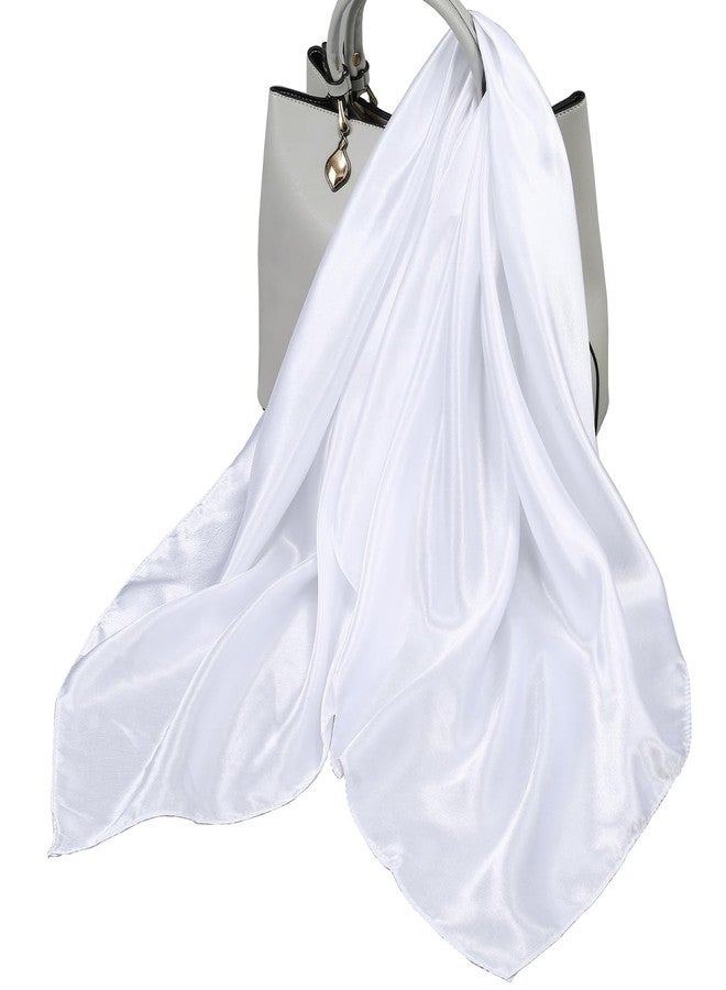 Dolebao 35 inches Womens Solid Color Large Satin Silk Feeling Formal Scarf Wrap Chiffon Square Neck Scarf Handkerchief - White - Image 2